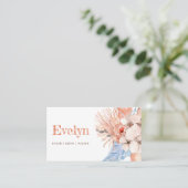 Boho perzik en blauw visitekaartje (Staand voorkant)