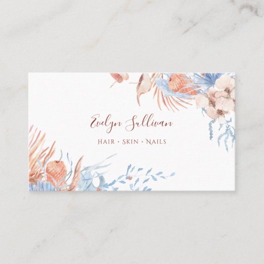 Boho perzik en blauw visitekaartje (Voorkant)