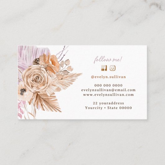 Boho perzik en lila visitekaartje (Achterkant)