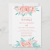 Boho Perzik en Roze Bloemen Bruiloft Uitnodiging (Voorkant)