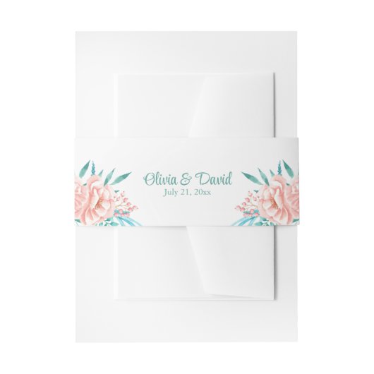 Boho Perzik en Turquoise Bloemenbruiloft Uitnodigingen Wikkel (Voorkant Voorbeeld)