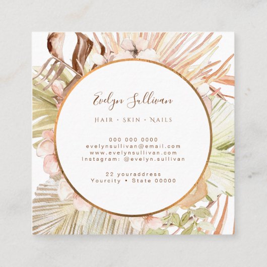 Boho perzik groen boeket visitekaartje (Achterkant)