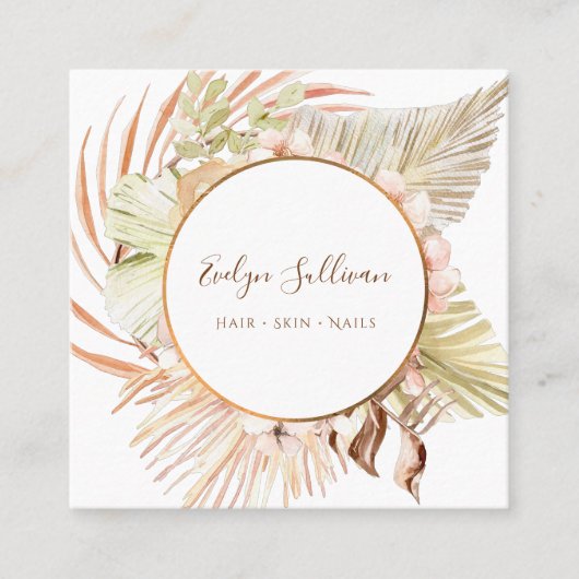 Boho perzik groen boeket visitekaartje (Voorkant)