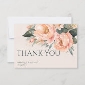 Boho perzik groene aardse bloemenbruiloft bedankkaart (Voorkant)