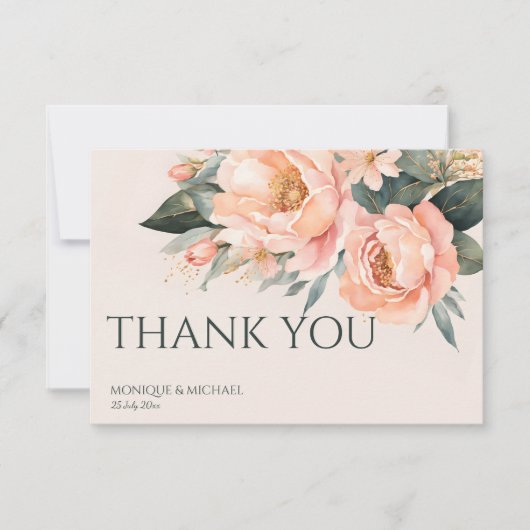 Boho perzik groene aardse bloemenbruiloft bedankkaart (Voorkant)