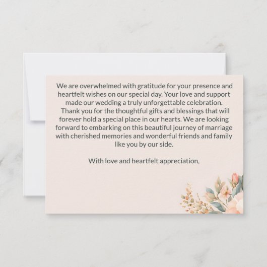 Boho perzik groene aardse bloemenbruiloft bedankkaart (Achterkant)