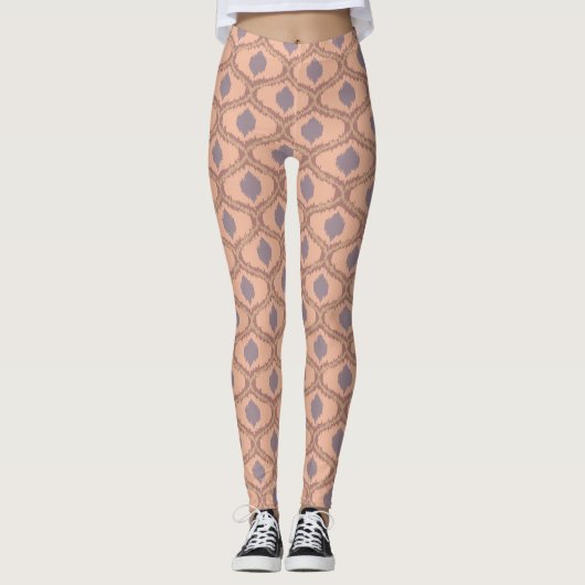 Boho Perzik Mauve Ikat Patroon Leggings (Voorkant)