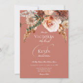 Boho perzik & roest bloemenroest bruiloft kaart (Voorkant)