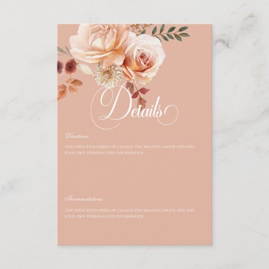Boho perzik & roest bloemperzik blush Details Informatiekaartje (Voorkant)