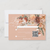 Boho perzik & roest bloemperzik blush QR-code RSVP Kaartje (Voorkant)