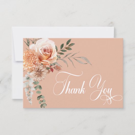 Boho Perzik & Rust Bloemen Perzik Blush Bruiloft Bedankkaart (Voorkant)