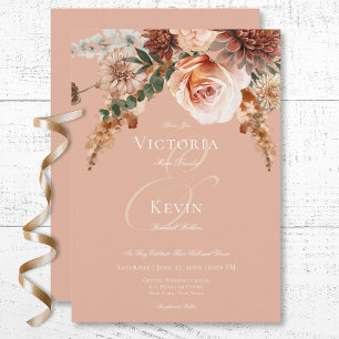 Boho Perzik & Rust Bloemen Perzik Blush Bruiloft Kaart