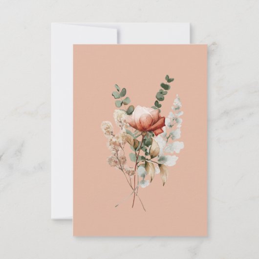 Boho Perzik & Rust Bloemen Perzik Blush Bruiloft Save The Date (Achterkant)