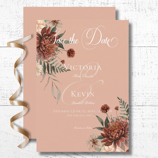 Boho Perzik & Rust Bloemen Perzik Blush Bruiloft Save The Date