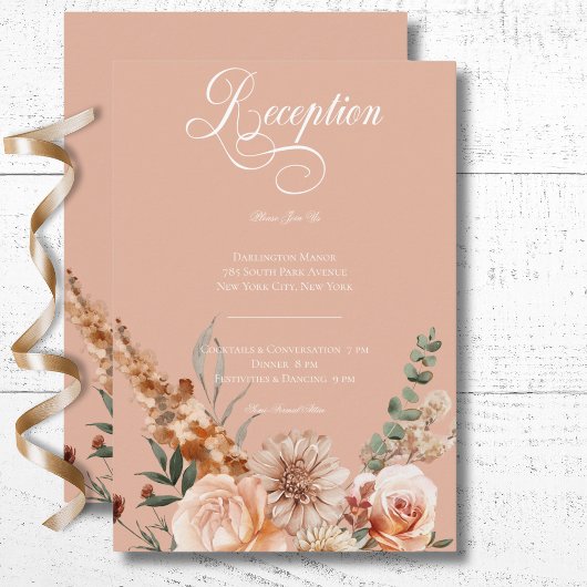 Boho Perzik & Rust Bloemen Perzik Blush Receptie Informatiekaartje