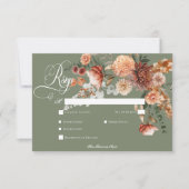 Boho Perzik & Rust Bloemen Salie Groen diner RSVP Kaartje (Voorkant)