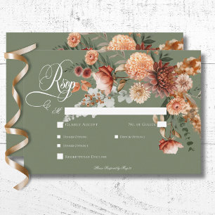 Boho Perzik & Rust Bloemen Salie Groen diner RSVP Kaartje