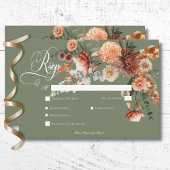 Boho Perzik & Rust Bloemen Salie Groen diner RSVP Kaartje