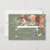 Boho Perzik & Rust Bloemen Salie Groen QR Code RSVP Kaartje (Voorkant)