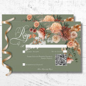 Boho Perzik & Rust Bloemen Salie Groen QR Code RSVP Kaartje