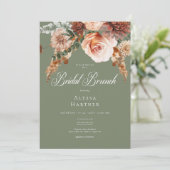 Boho Perzik & Rust Bloemen Salie Groene Bruids Bru Kaart (Staand voorkant)