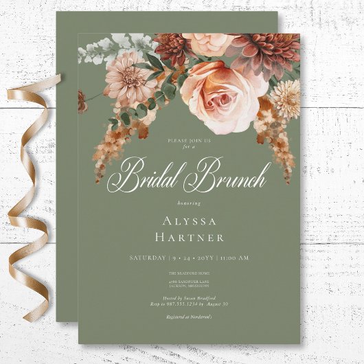 Boho Perzik & Rust Bloemen Salie Groene Bruids Bru Kaart