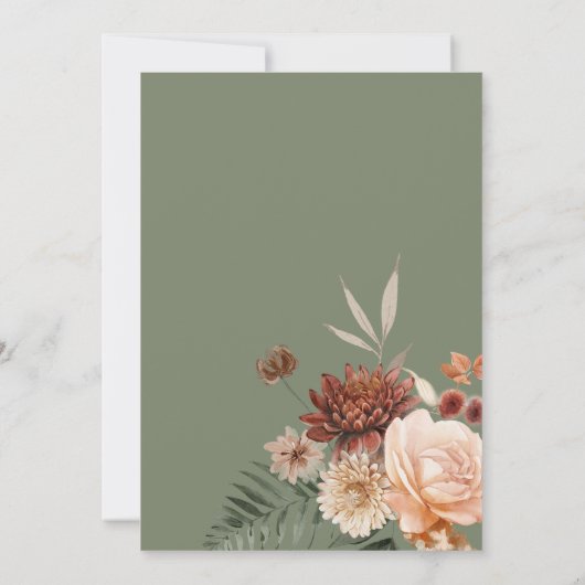 Boho Perzik & Rust Bloemen Salie Groene Bruids Lun Kaart (Achterkant)