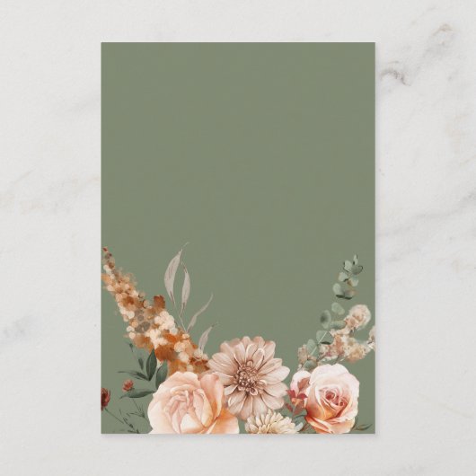 Boho Perzik & Rust Bloemen Salie Groene Receptie Informatiekaartje (Achterkant)
