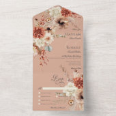 Boho Perzik & Rust Bloemen & Veren Perzik Diner All In One Uitnodiging (Binnen)