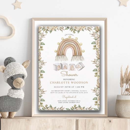Boho Perzik Waterverf Regenboog Baby shower Kaart