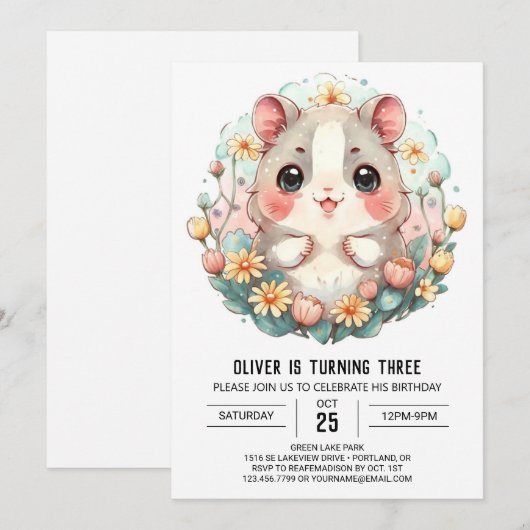 Boho Pet Party Hamster Verjaardag Kaart (Voorkant / Achterkant)