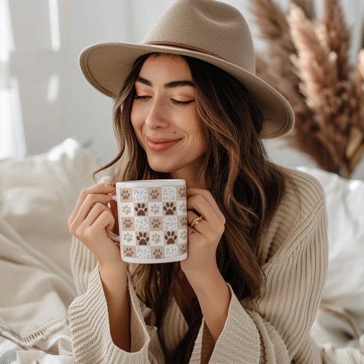 Boho Pet Paw geruit Koffiemok