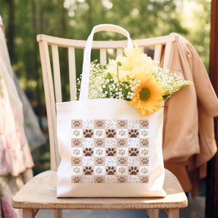 Boho Pet Paw geruit Tote Bag