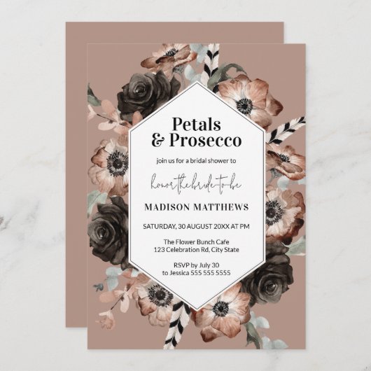 Boho Petals en Prosecco Vrijgezellenfeest Uitnodig Kaart (Voorkant / Achterkant)