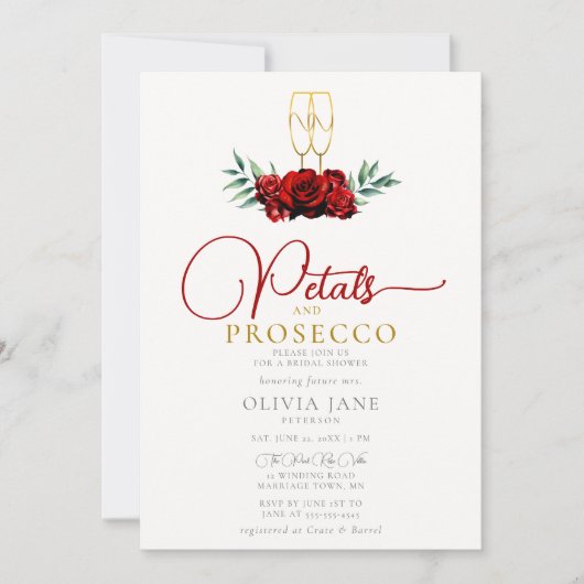 Boho Petals Prosecco Red Roses Goud Vrijgezellenfe Kaart (Voorkant)