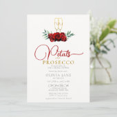 Boho Petals Prosecco Red Roses Goud Vrijgezellenfe Kaart (Staand voorkant)