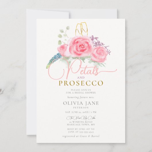 Boho Petals Prosecco Roos Coral Gold Vrijgezellenf Kaart (Voorkant)