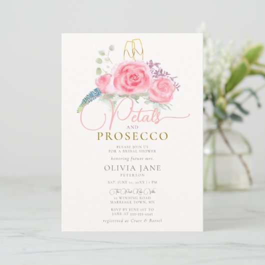 Boho Petals Prosecco Roos Coral Gold Vrijgezellenf Kaart (Staand voorkant)