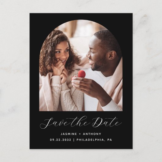 Boho Photo Arch Black QR-code De datum opslaan Briefkaart (Voorkant)