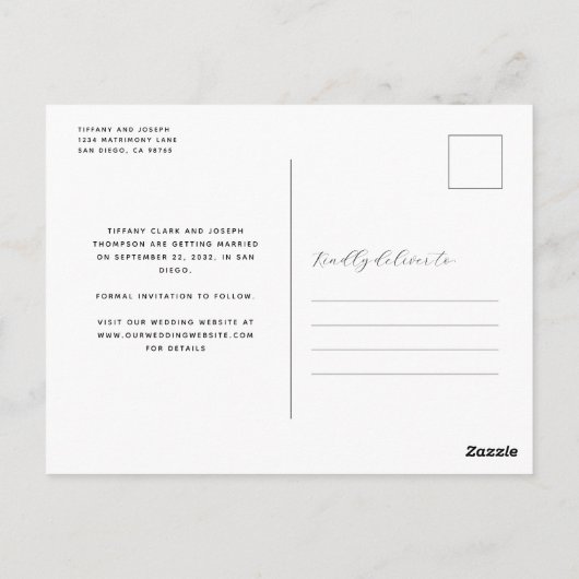 Boho Photo Arch Navy Blue Bewaar de datum Briefkaart (Achterkant)