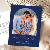 Boho Photo Arch Navy Blue Bewaar de datum Briefkaart