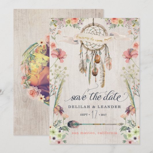 Boho Photo Dreamweaver Save the Date Cards (Voorkant / Achterkant)