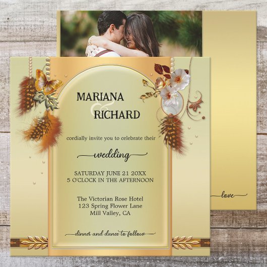 Boho Photo Drocatcher Wedding Invitation Kaart