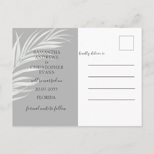Boho Photo Foliage Black & White Save the Date Briefkaart (Achterkant)