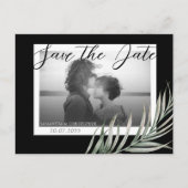 Boho Photo Foliage Black & White Save the Date Briefkaart (Voorkant)