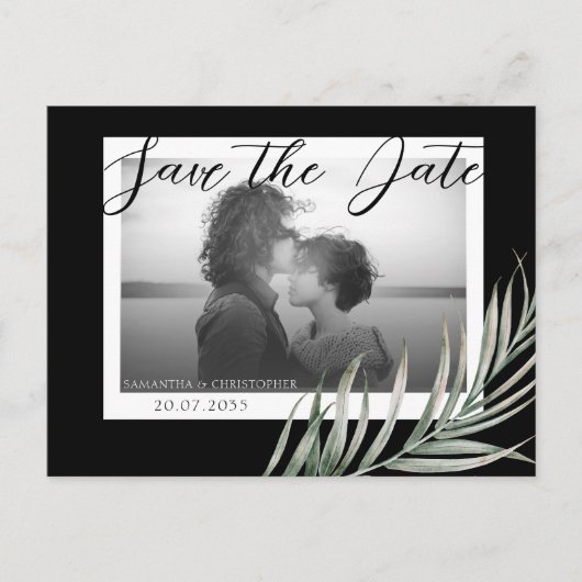 Boho Photo Foliage Black & White Save the Date Briefkaart (Voorkant)