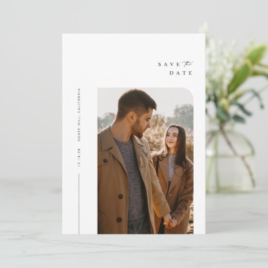 Boho Photo Minimalist Save the Date Kaart (Staand voorkant)