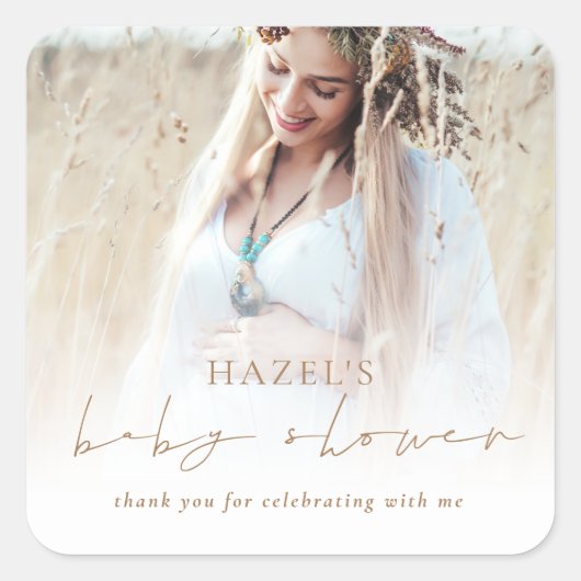 Boho Photo Overlay Gold Script Baby shower Bedankt Vierkante Sticker (Voorkant)