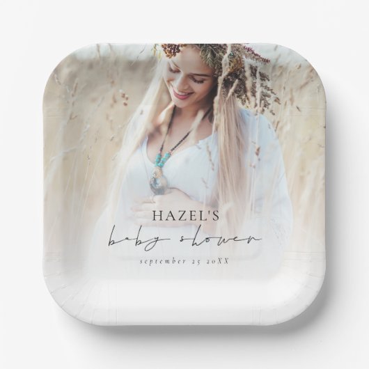 Boho Photo Overlay Script-Baby shower Papieren Bordje (Voorkant)