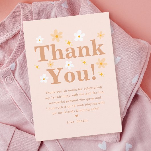 Boho Photo Pink Daisy Verjaardagsfeest Bedankkaart